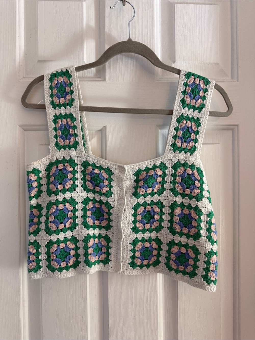 vestique Crochet Square Tank Top in Green, White, Blue, Pink S/M